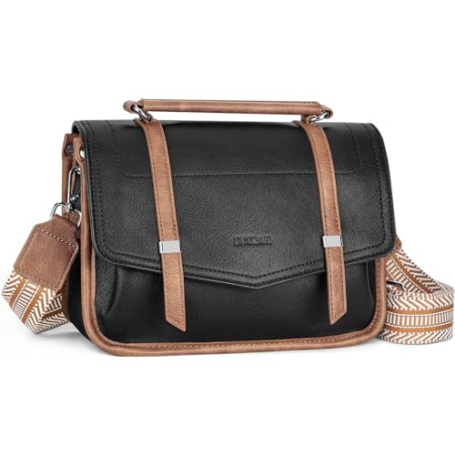 Crossbody Bag for Women, Crossbody Purse Messenger Bag with Wide Strap, Lightweight Travel Shoulder Bag Purse for Dailywear Travel Work, Black Brown