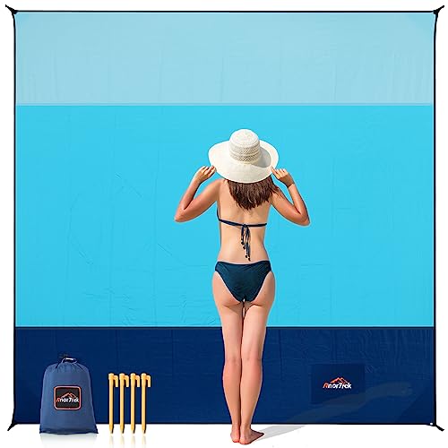 AnorTrek Sandfreie Stranddecke XXL 300x300cm - Ultraleicht, Schnelltrocknend & Spritzwassergeschützt, Mehrzweck Campingdecke/Picknickmatte/Strandtuch mit Tragetasche & ABS-Heringen