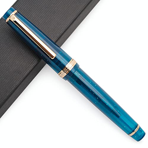 JINHAO 82 Acryl Füllfederhalter mit Iridium Feder (Feine Feder, Transparent Deep Sea Blau mit Gold Clip)