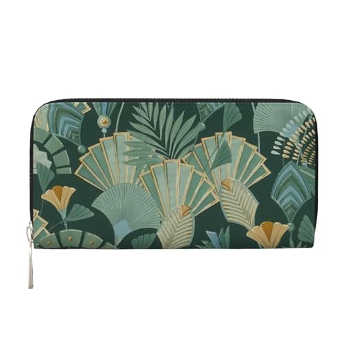 Leather Hand Wallet for Mothers Day Women Card Holder Large Capacity Credit Wallet with Zippering Abstract Leaf