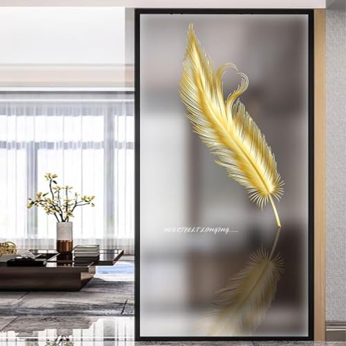 Vinilo Adhesivo Cristal Hoja Corazón Dorado Vinilos para Cristales Privacidad Estatico Anti UV Reutilizable para Oficina Dormitorio Sala de Estar Vinilo para Ventanas 40x120 cm
