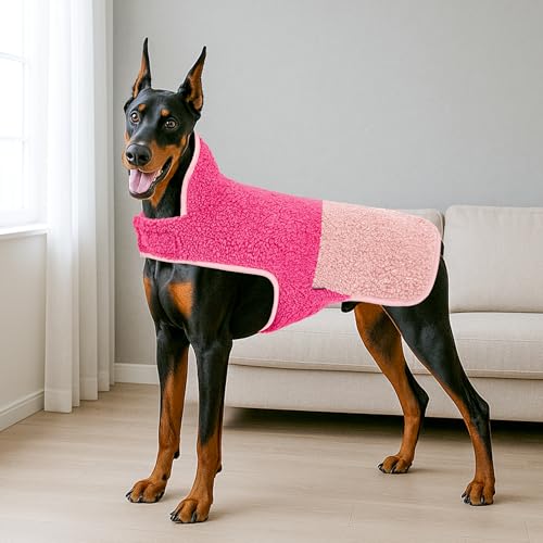 Image of cyeollo Sherpa Dog Coat Reversible Dog Jackets for Large Dogs, Rose Red, 2XL