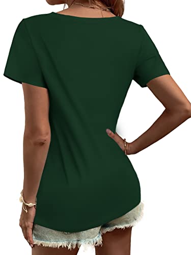 Elesomo Tops For Women Short Sleeve V Neck T Shirts Summer Basic Tee, Dark Green Xs #TOP1