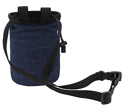 AMC Rock Climbing Chalk Bag with Embroidery/Pocket/Belt (Denim Blue, 6 inches x 4 inches)