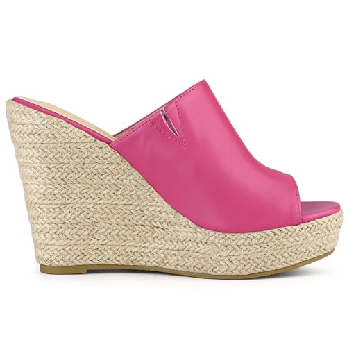 Mules espadrilles compensées à talon corde tressée rose vif pointure 38