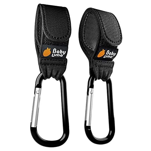 Baby Uma Stroller Hooks for Bags (2-Pack) - Universal Stroller Clips and Hooks, Carry 11 lbs Per Stroller Hook, Adjustable Stroller Carabiner Clip, Baby Essentials, Stroller Accessories