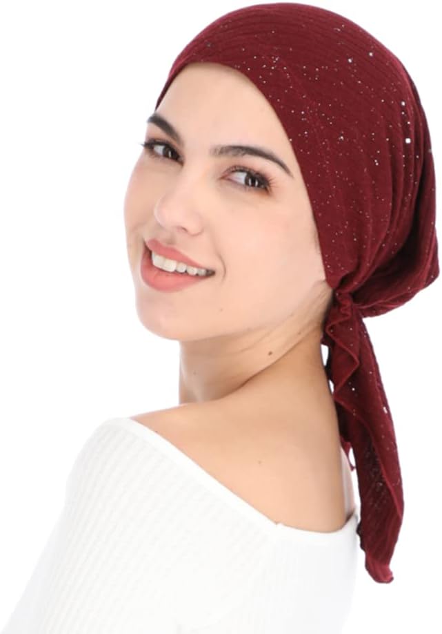 Madison Headwear Pretied Head Scarves for Women Featuring A Unique Sparkly Foil Finish and Stretchy Ribbed Fabric - Image 2