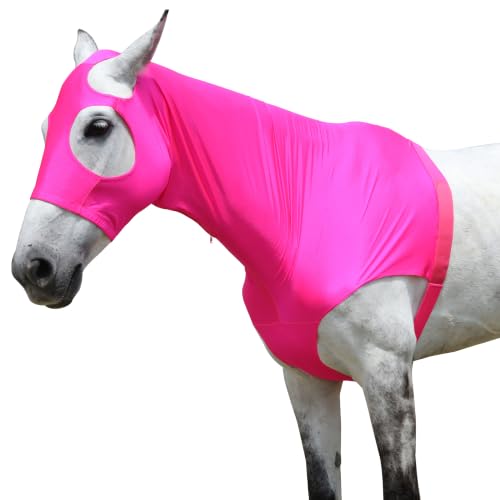 Image of Horse Slinky Hood with Zipper, Stretchy Sleazy Hood Fuchsia XXL | 4-Way Stretch, Mane & Braid Protector, Mane Tamer, Neck Cover for a Sleek and Well-Groomed Look, Show Prep, Under-Blanket Use
