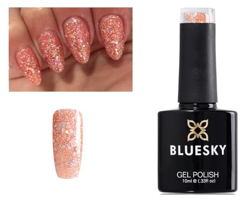 Bluesky Nail Gel Polish PEACH GLITTER Pinch Of Peach,Coral Explosion Diamon Peach Sparkle Glitter BLZ43 - UV LED Soak Off Gel 10ml