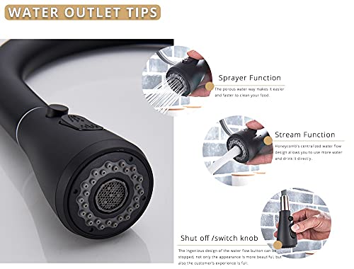 Robinet d'évier de cuisine noir mat avec mitigeur extractible et bec rotatif pour bar
