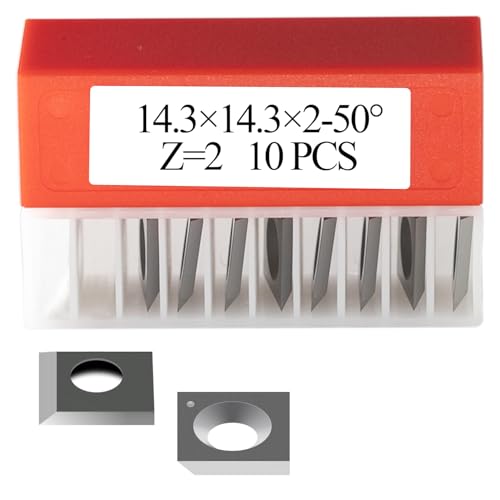 14.3mm Square Carbide Inserts Cutters Knives Blades with 2 Cutting Edge 14.3×14.3×2.0mm-50° for Wen PL1362 JT630H, Rikon 20-600H, Woodworking Spiral/Helical Planer Cutter Head or Lathe Turning 10pcs