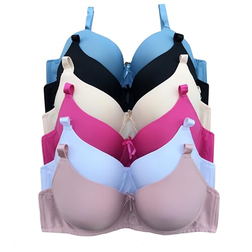 Image of Viola's Secret 6 Pack of Color Print T-Shirt Bras B Cup C Cup and D Cup