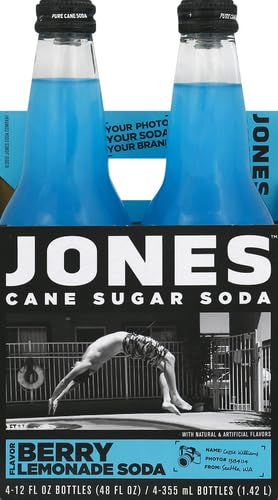 Jones Soda Co. Berry Lemonade Soda Flavor | 100% Cane Sugar Soda | Craft Soda Pop | Soda Soft Drinks | 12 Oz Glass Bottle Soda (4 - Pack)
