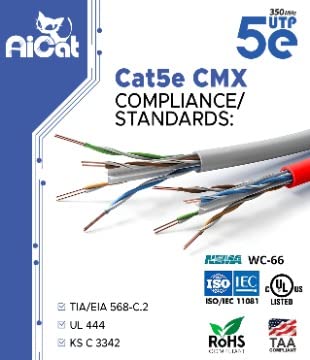 Aicat Cat5E Outdoor Ethernet Cable Direct Burial Unshielded Riser Cmx Rated 500Ft, Uv Resistant 24Awg Solid Bare Copper, 350Mhz, Ul Listed, Twisted Pair Utp, Waterproof, Bulk Ethernet Cable - Black #TOP4