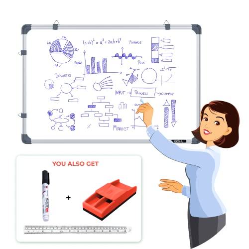 Image of GOSHU Non Magnetic Double Sided 3 feet x4 feet Writing White Board and Chalk Board for School, Home, Office & Online Teaching, includes Duster, Marker and Scale (3x4 feet, Pack of 4, Standard Corners)