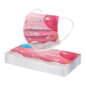 10PCS Valentine Theme Printed Disposable_Face_Masks for Adult,3-ply Face Protection Covering with Elastic Earloop and Nose Clip for Outdoor,Comfortable & High Filtration &Ventilation