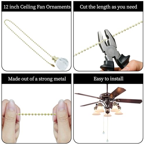 Image of 2 Pcs Ceiling Fan Pull Chain Extender Extension Ornaments 12 Inches