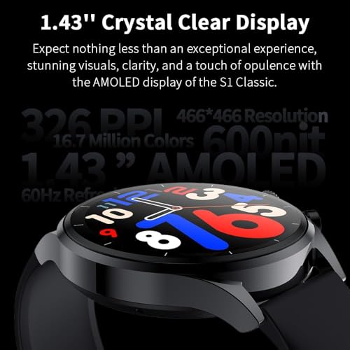 Black Shark S1 Classic Smartwatch With 1.43 Clear Display,12 Days Battery Life, Gaming Health Monitoring Mode, 100 Multiple Sports & Fitness Modes, Water Resistant and Customizable Watch Faces - Black
