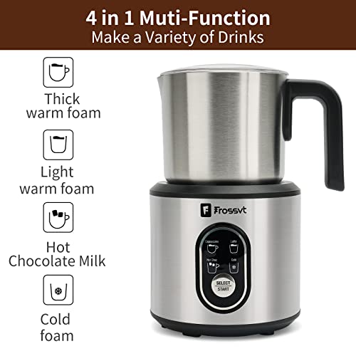 Frossvt Milk Frother, 4-In-1 Milk Frother And Steamer, Thick Warm Foam, Light Warm Foam, Hot Chocolate Milk And Cold Foam Milk Frother, Dishwasher Safe, Smart Touch Control Milk Warmer, Sliver #TOP3