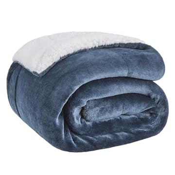 Bedsure Sherpa Fleece Throw Blanket - Thick and Warm, Fluffy Microfiber & Solid Soft Blankets for Bed and Couch Throw/Single Size, Slate Blue, 130x150cm