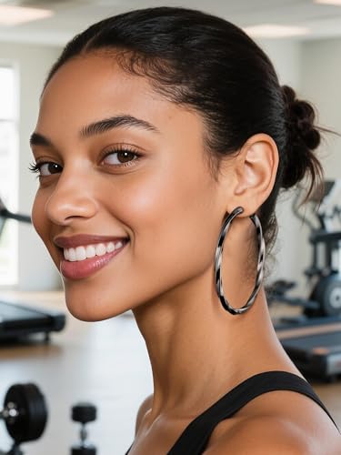 Image of Stainless Steel Chunky Hoop Earrings For Women, Minimalist and Chic, Black /Gold Plated, Round Hoops Earrings Hypoallergenic, Size: 30mm /40mm /60mm /80mm, Come with Box