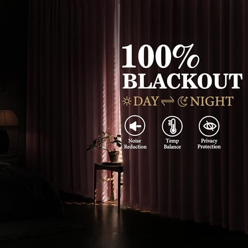 Image of MYSKY HOME Blush Pink Pinch Pleated Full Black Out Curtains 108 inches Long for Bedroom Living Room Baby Pink Linen Textured Thermal Insulating Room Darkening Window Drapes, 40 inch Wide per Panel, 2 Pcs