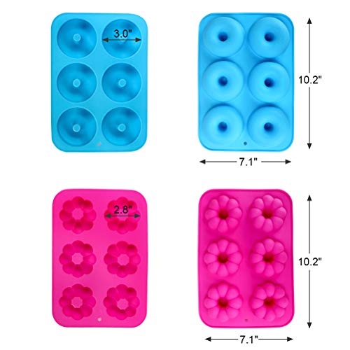 Silicone Donuts Baking Pan Set of 3, Non-stick Round and Flower Donut Molds, Durable Kitchen Accessories for Cake Biscuit Bagels Muffins (6 Cavity) - Thumbnail 2
