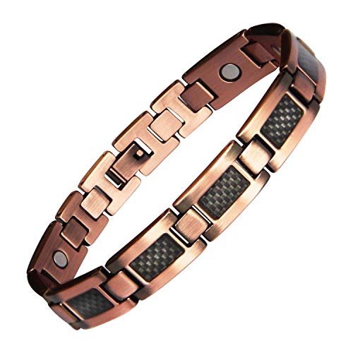 Magnetic Copper Bracelets for Men 8.6inches Adjustable Carton Fiber Bracelet 9pcs Strong Magnets for Arthritis Pain Relief Adjustable Size with Black Carbon Fiber
