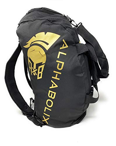 Alphabolix Spartan Men Gym Bag 3.0 SoA Hybrid Convertible Duffel Bag Backpack - Large Capacity, WideMouth, 3 Water Resistant Compartments, Practical Tactical Carry-on Heavy-duty Duffle (Black, Medium)