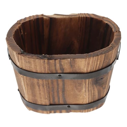 BESPORTBLE Maceta de madera retro ovalada de madera carbonizada para plantas suculentas y balcón, decoración de jardín, maceta versátil para interiores y exteriores