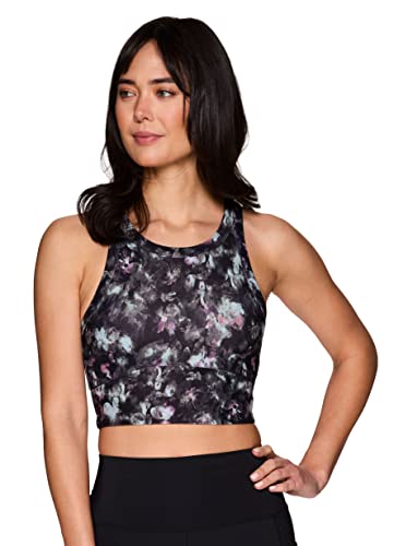 Rbx Women's Sports Bra Top, Racerback Shelf Bra Tank Top Soft Black Floral S #TOP17