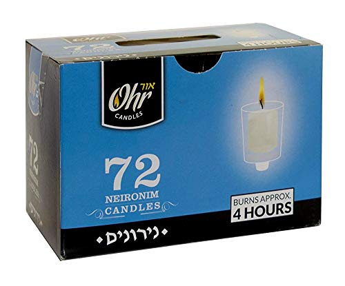 Ohr 4 Hour Neironim Candles - Shabbat and Small Votive Wax Candle - 72 Count - by