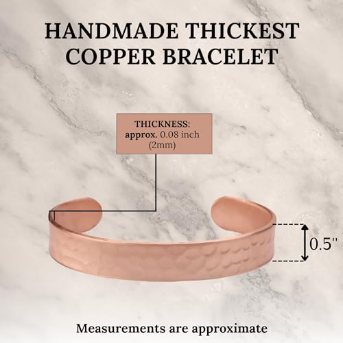Handmade Pure Copper Bracelet for Women and Men - Thickest Copper Bracelet for Pain Relief and Stress Relief - Adjustable Carved Copper Bracelets to Fit many Size Wrist -The most ideal thickness, with a thickness of 2 mm, easy to shape. (Plain)3