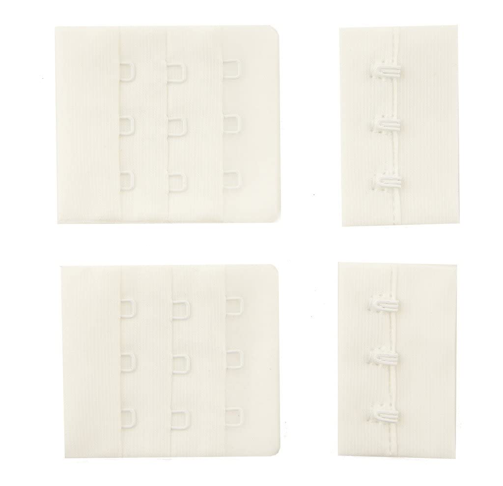 HAND® White Bra Hook and Eye Bra Strap Sew-in Fasteners - 3 Hooks - 45 mm Wide - Pack of 2 Sets