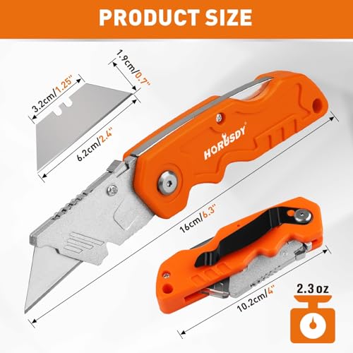 image for HORUSDY 4-Pack Folding Utility Knife Set, Heavy-Duty Box Cutters with 