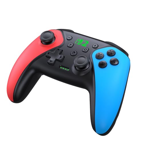 Switch 2 コントローラーマクロ機能 背面ボタン付き スリープ解除 スイッチ コントローラー 無線 1000mAh大容量 6軸ジャイロセンサー 3階段TURBO 4段階振動 プロコンSwitch2/Switch1/Lite/OLED/Android/IOS/PC対応 赤＆ブルー