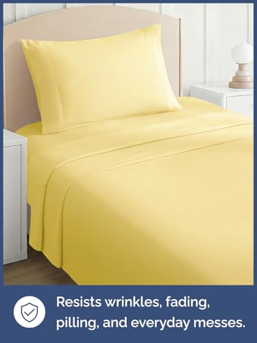Image of Kids Twin Size Bed Sheet Set - 3 Piece Kids Loft Bed Sheets - Solid Yellow Themed Bedding - Soft, Cute and Cozy - Breathable and Machine Washable - Bedding for Boys, Girls, Teens & Toddlers - Oeko-Tex