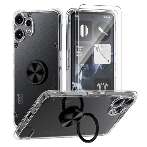 Étui Crystal Clear Nothing CMF Phone 2 Pro avec bague métallique noire