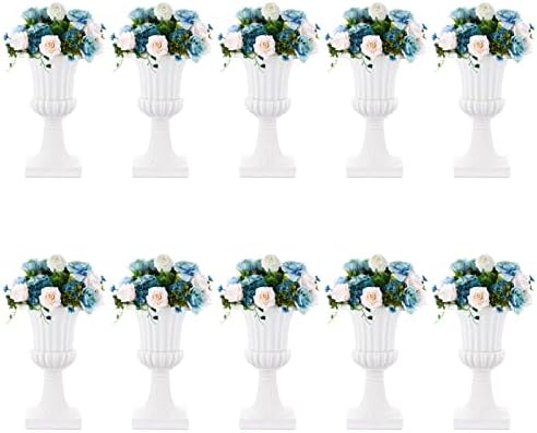 NUPTIO Plastic Urn Planters White - 10 Pcs 19.7 Inch Tall Large Urns Planter Outdoor for Plants - Garden Classic Flower Vase Plant Pots - Porch Front Pedestal Pot Resin Grecian Vases