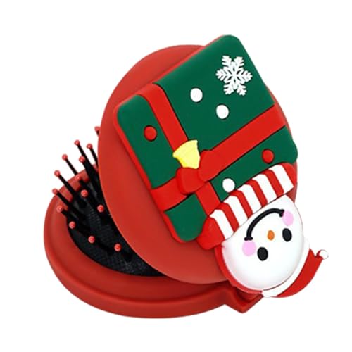クリスマスポケットコーム、トラベルコーム - サンタ雪だるま柄ポケット折りたたみヘアブラシ - ラウンドコンパクトマッサージコームトラベルブラシ、太い巻き毛用のヘアスタイリングアクセサリー