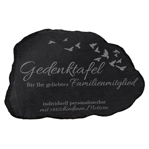 mtb more energy Gedenktafel Grabstein aus Schiefer mit Gravur - wähle passende Motive und Schriftarten - Naturform (33 x 22 cm) - Grabplatte Gedenkbild Kondolenzfeier