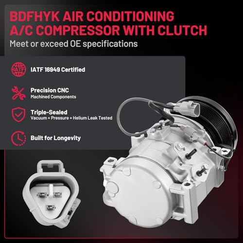 BDFHYK 158325 Air Conditioning A/C Compressor with Clutch Compatible with Toyota Tundra V8 4.6L 2010-2019, Tundra V8 5.7L 2007-2021