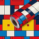HOMETITUTE Geometric Color Block Wallpaper Peel and Stick Red Blue Yellow Pattern 17.7x118.1 Inches Removable Self Adhesive Contact Paper for Bedroom Living Room Kids Room Decor
