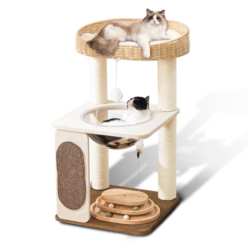 Árbol moderno para gatos de interior, 30 in torre con cama miniatura 1