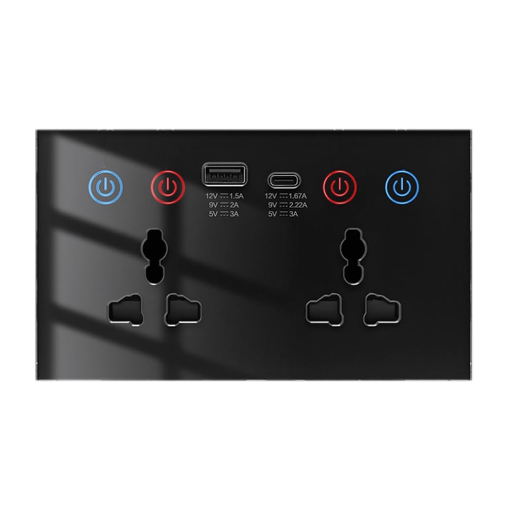 Enchufe Inteligente Tuya Wi-Fi con USB Tipo C, Enchufe de Pared Universal 4 en 1, Monitor de Energía e Interruptor Táctil.