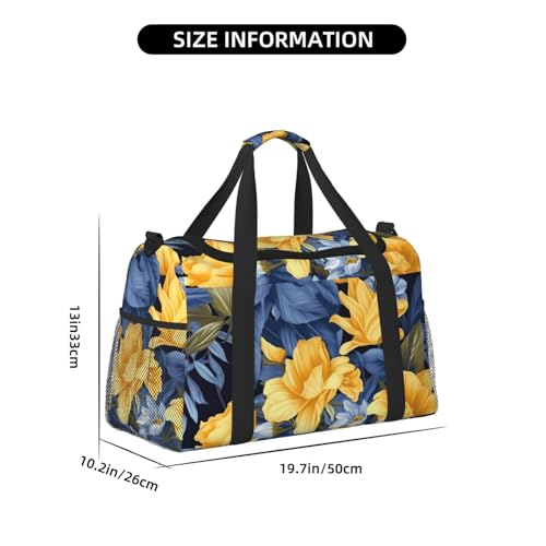 Blue Base Yellow Floral Travel Duffel Bag Lightweight Waterproof Carry On Tote Bag Foldable Weekender Overnight Bags Sport Gym Bag For Women Men4