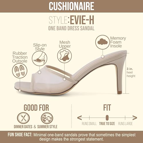 Image of CUSHIONAIRE Evie Kitten Heel Sandals for Women, Slip On One Band Dress Sandals with Memory Foam, Wide Widths and 3 Inch Heel
