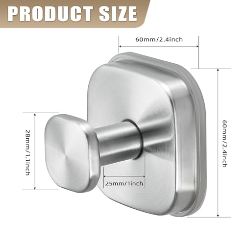 Fenas No-Drill Reusable Suction Cup Hooks, 2-Pack Brushed Nickel Towel, Robe, Loofah, Coat Hook for Glass, Mirror, Tile, Shower, Bathroom, Kitchen & Metal (Smooth, Non-Porous Surfaces) - image 8