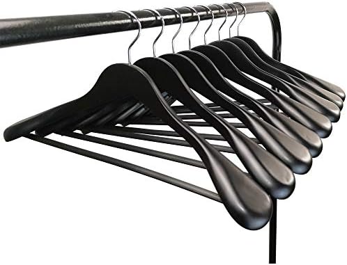 Coat Hanger 8-Pack, MEQUTION Wood Hangers Trouser Hangers Extra Wide Shoulder Wooden Hangers for Heavy Coat, Sweater, Skirt, Suit, Pants, Retro Finish (Black)
