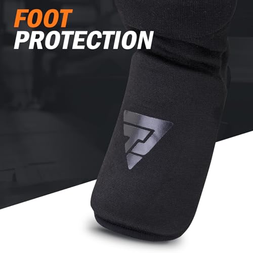 Shin Guards for Kickboxing, Muay Thai, MMA Fighting, Training, Instep Foam Protection, Leg Foot Protector, Martial Arts, Sparring, Boxing Gear (Black/Black, Medium)